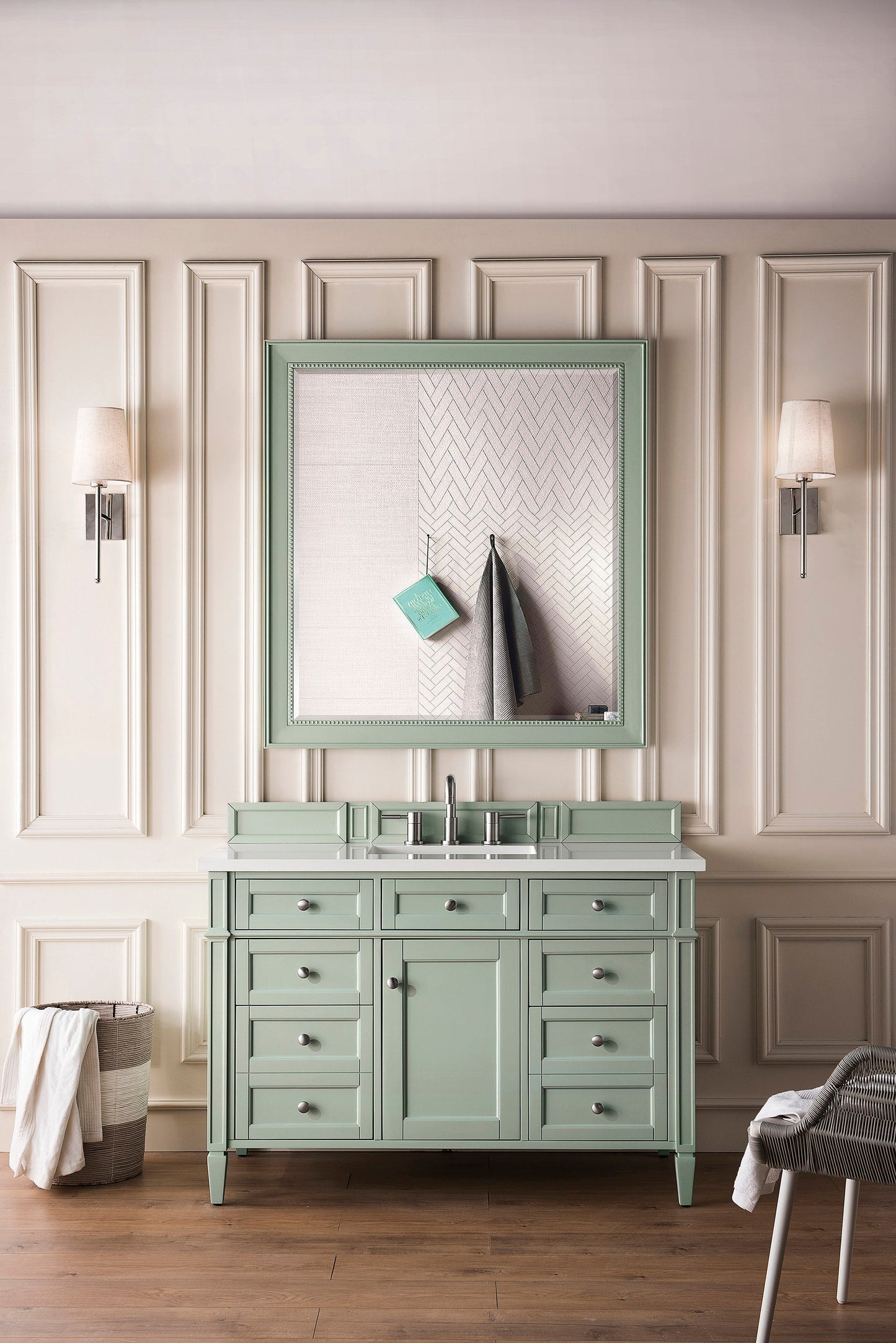 Brittany 48" Single Vanity, Sage Green w/ 3 CM White Zeus Quartz Top