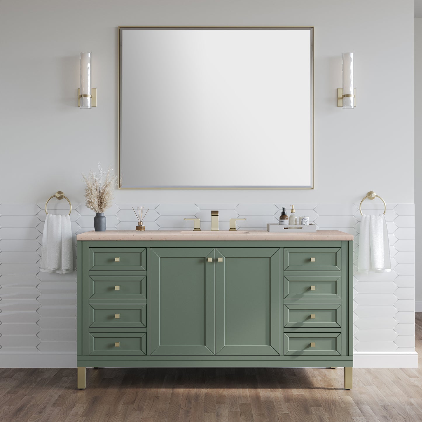 Chicago 60" Single Vanity, Smokey Celadon w/ 3 CM Eternal Marfil Top