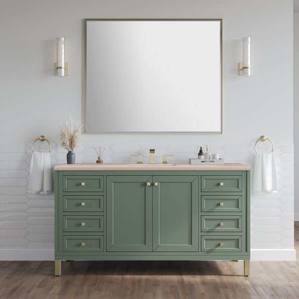 Chicago 60 Single Vanity, Smokey Celadon w/ 3 CM Eternal Marfil Top