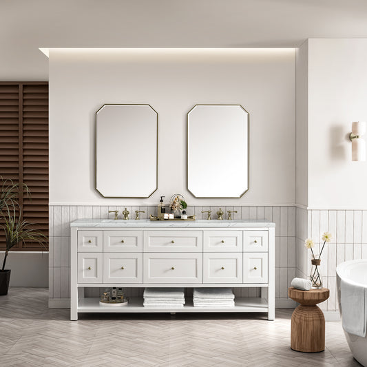 Breckenridge 72" Double Vanity, Bright White w/ 3 CM Ethereal Noctis Top