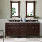 Brittany 72" Double Vanity, Burnished Mahogany w/ 3 CM Carrara Marble Top