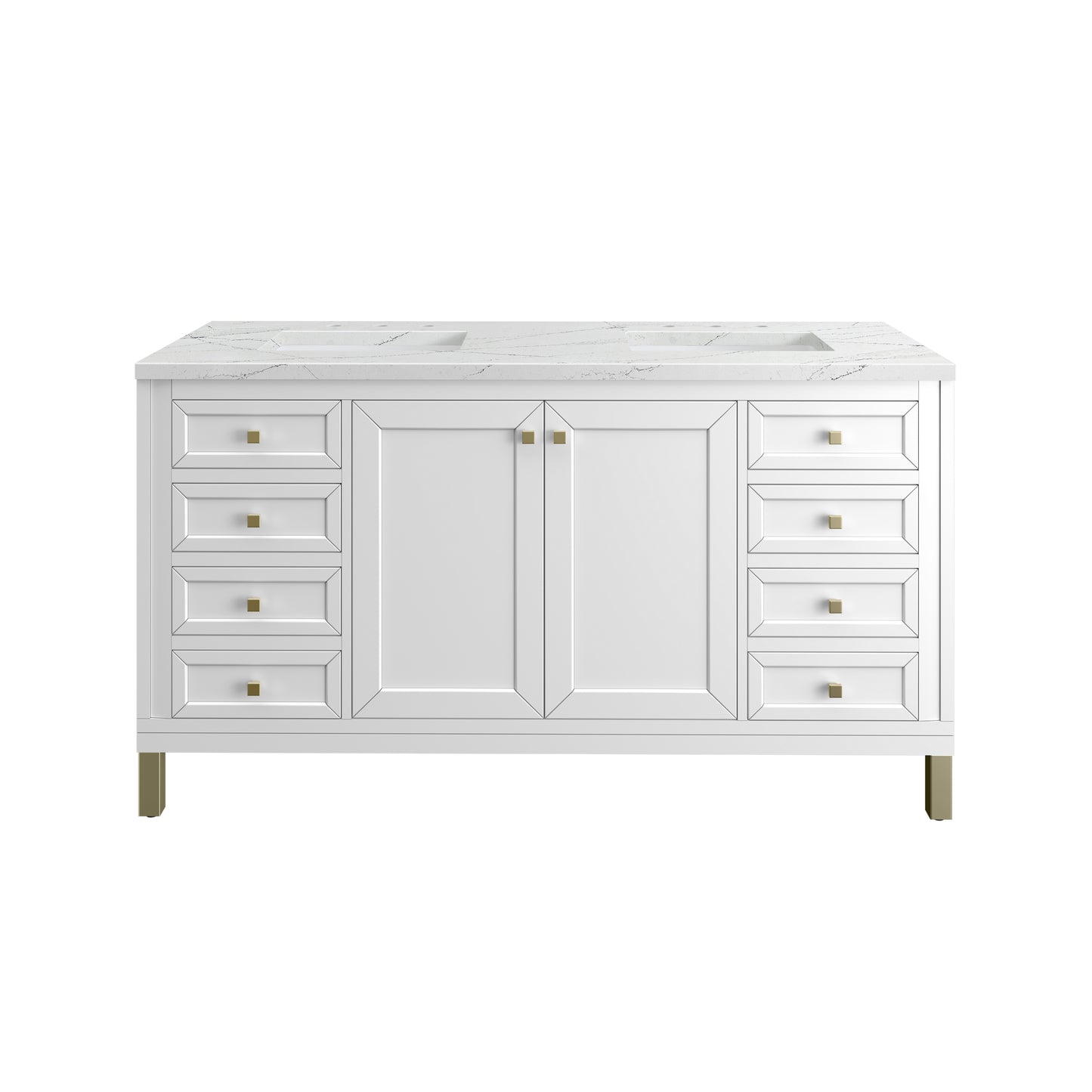 Chicago 60" Double Vanity, Glossy White w/ 3 CM Ethereal Noctis Top