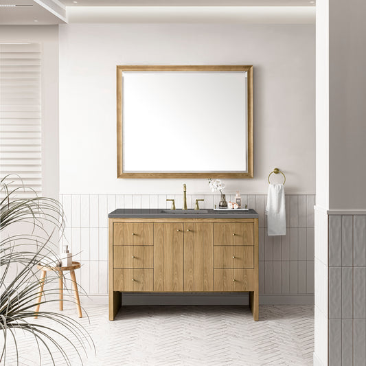 Hudson 48" Single Vanity, Light Natural Oak w/ 3 CM Grey Expo Top