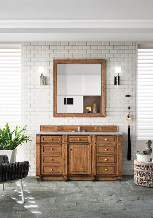 Bristol 60" Single Vanity, Saddle Brown w/ 3 CM Carrara Marble Top