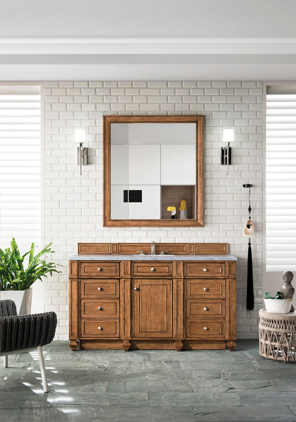 Bristol 60 Single Vanity, Saddle Brown w/ 3 CM Carrara Marble Top