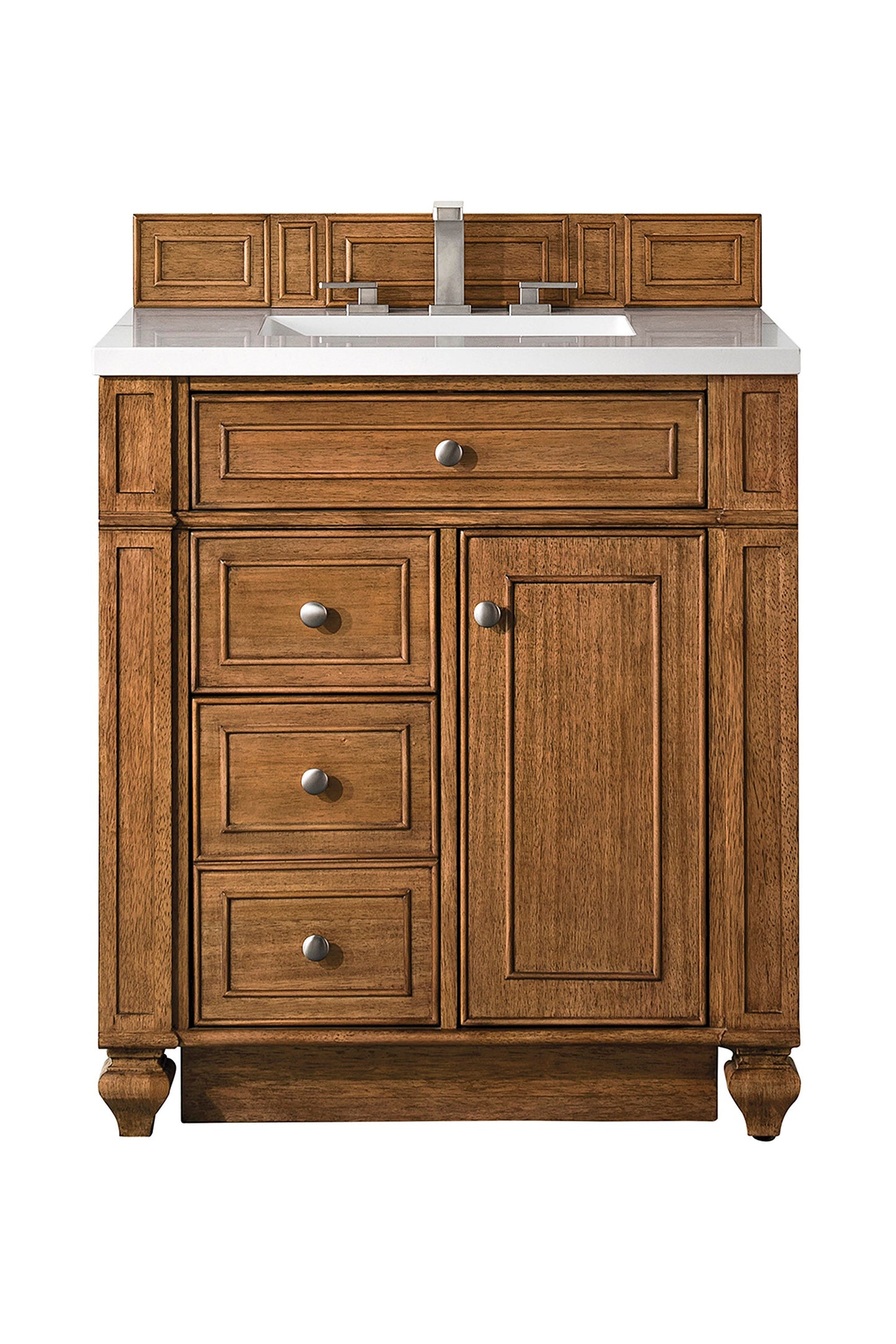 Bristol 30" Single Vanity, Saddle Brown w/ 3 CM White Zeus Quartz Top