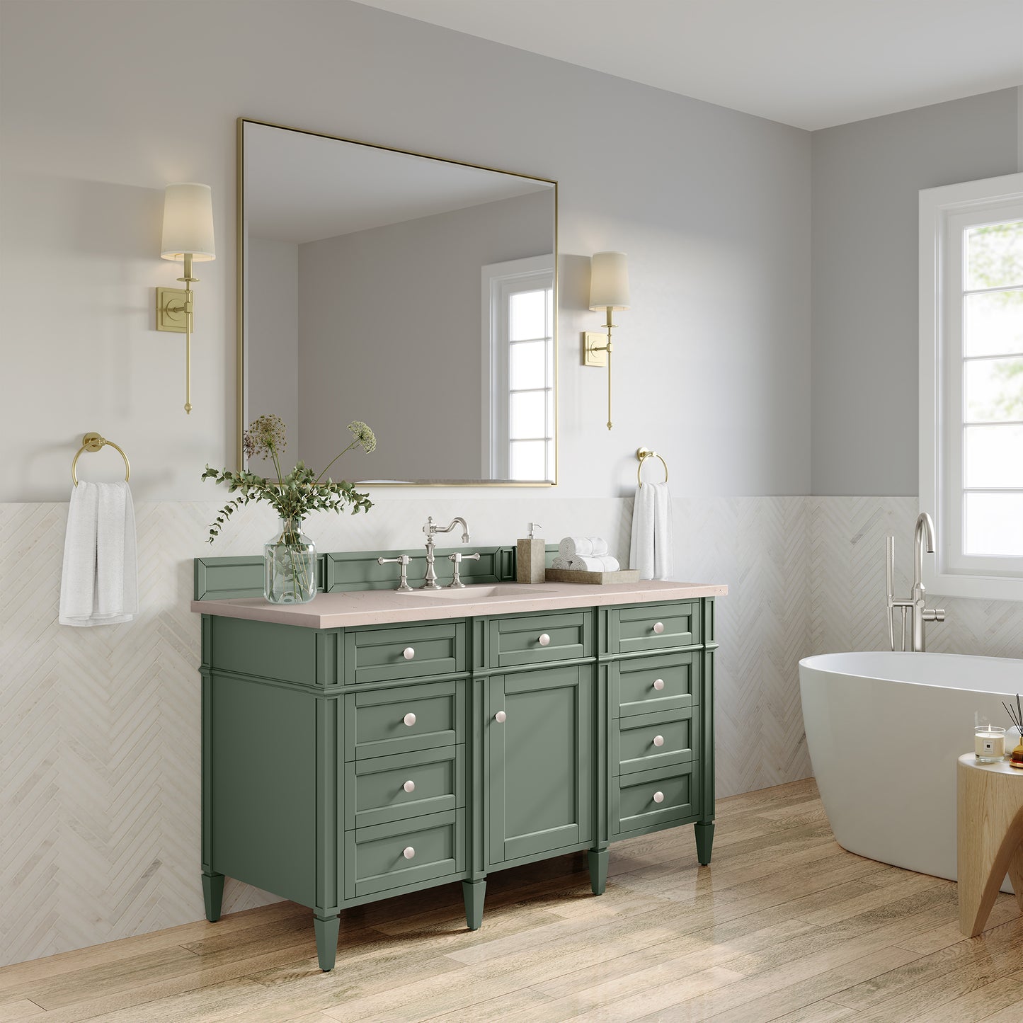 Brittany 60" Single Vanity, Smokey Celadon w/ 3 CM Eternal Marfil Top