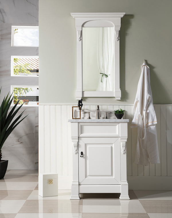 Brookfield 26 Single Vanity, Bright White w/ 3 CM Carrara Marble Top