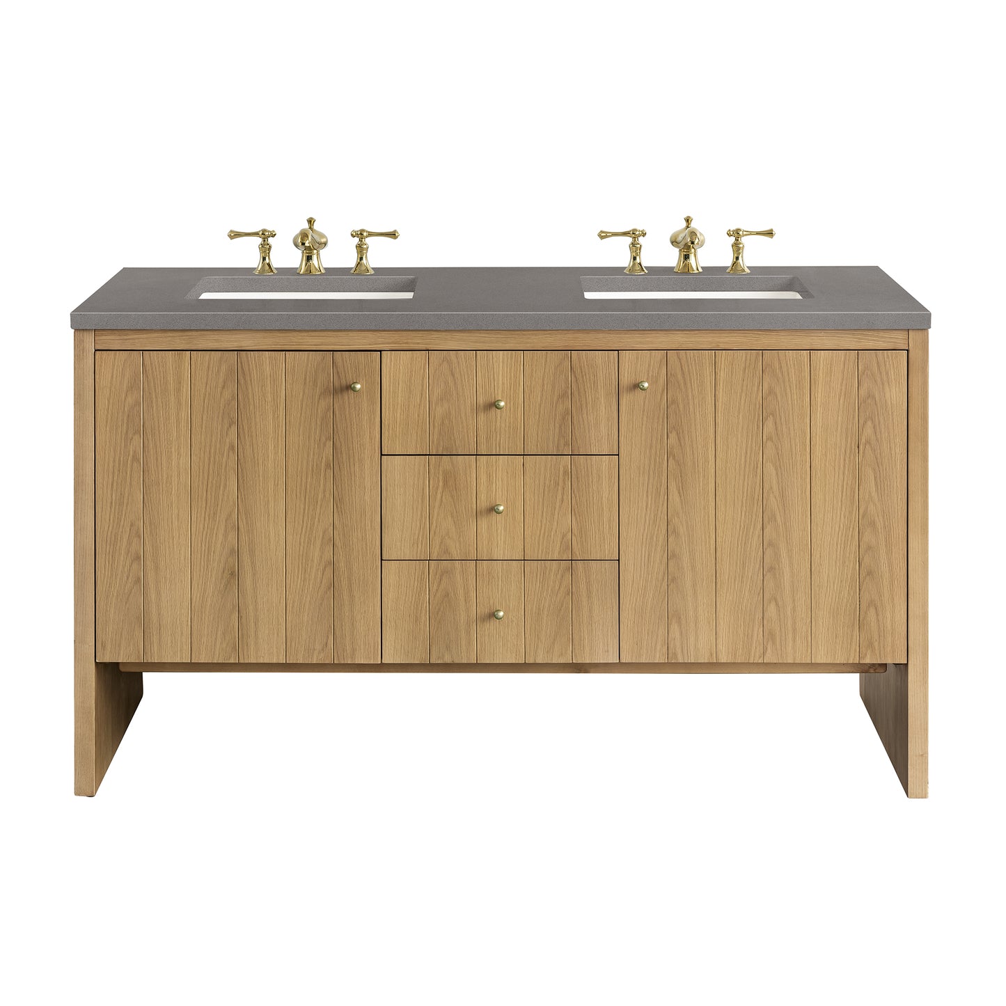 Hudson 60" Double Vanity, Light Natural Oak w/ 3 CM Grey Expo Top