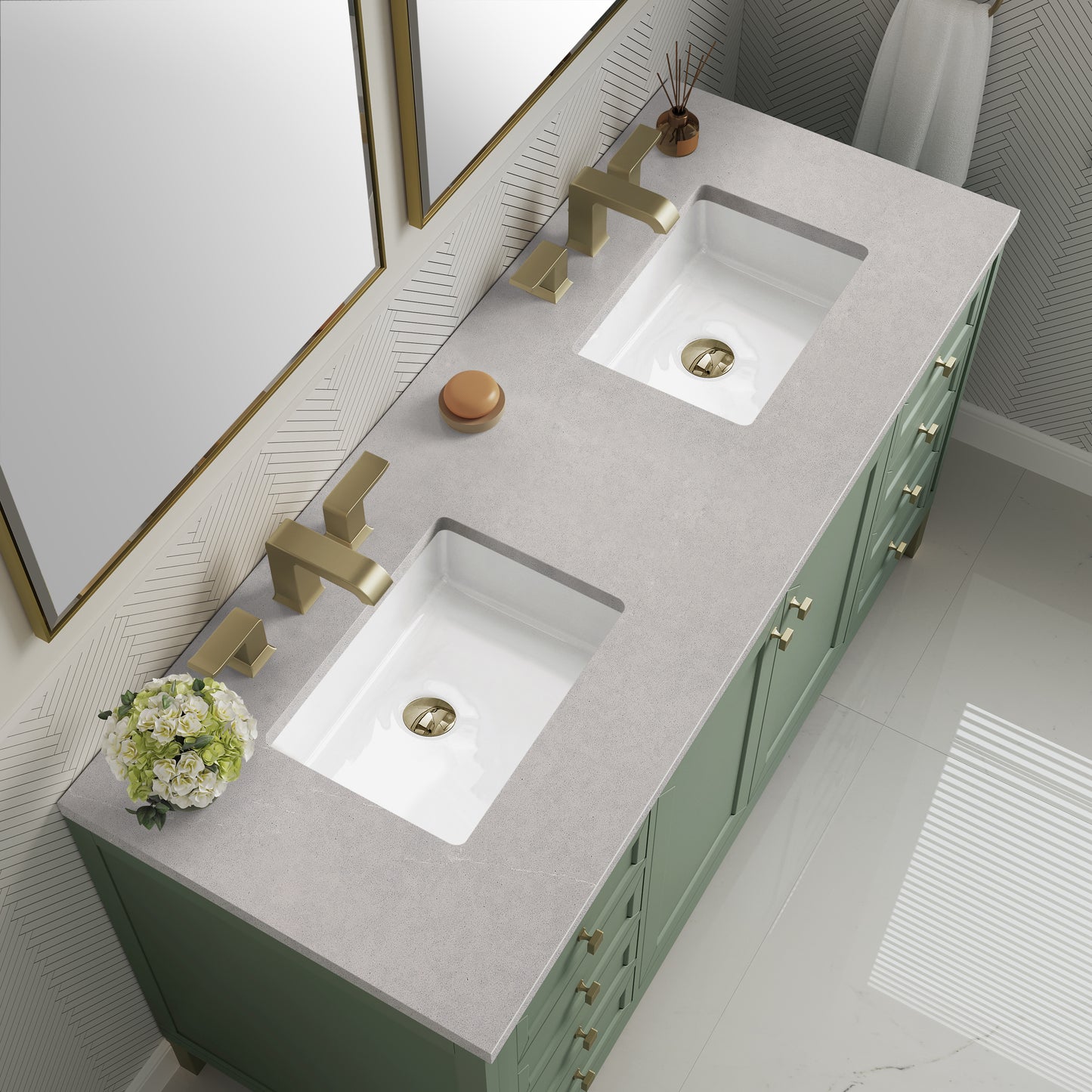 Chicago 60" Double Vanity, Smokey Celadon w/ 3 CM Eternal Serena Top