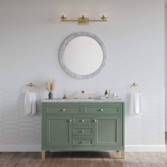 Chicago 48" Single Vanity, Smokey Celadon w/ 3 CM Carrara Marble Top