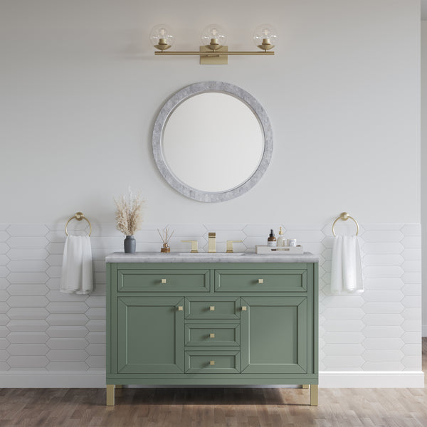 Chicago 48 Single Vanity, Smokey Celadon w/ 3 CM Carrara Marble Top