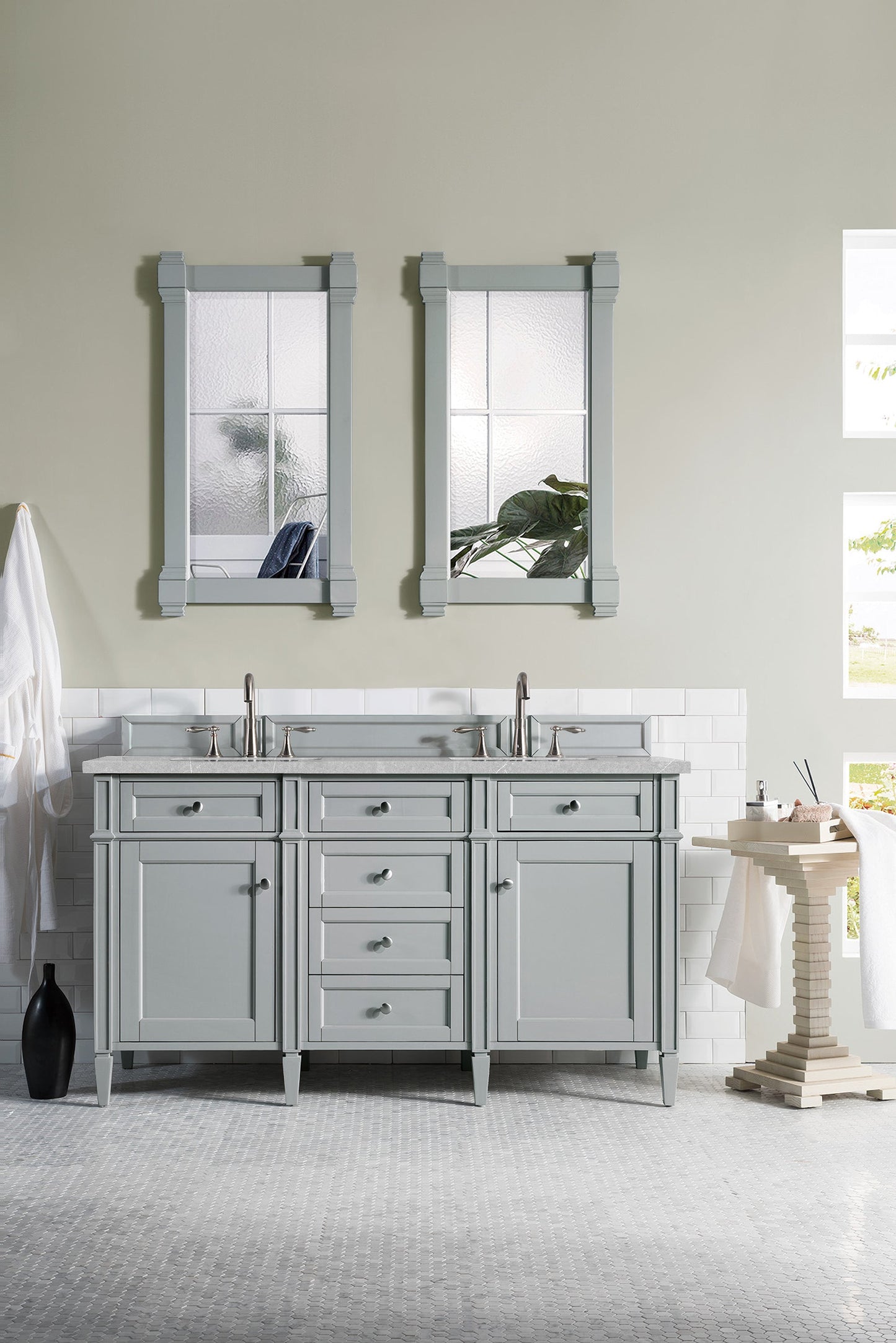 Brittany 60" Double Vanity, Urban Gray w/ 3 CM Eternal Serena Quartz Top