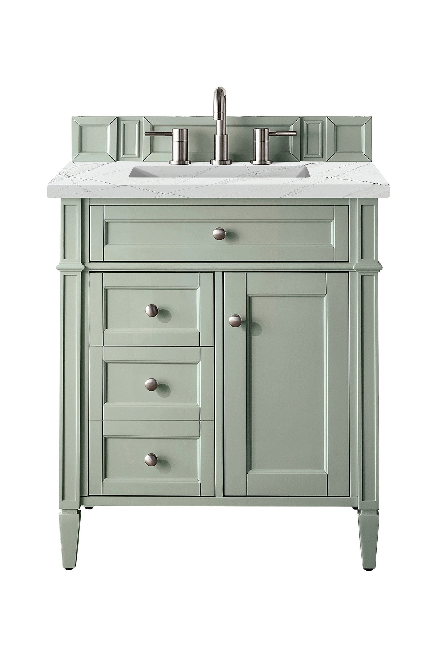 Brittany 30" Single Vanity, Sage Green, w/ 3 CM Ethereal Noctis Quartz Top