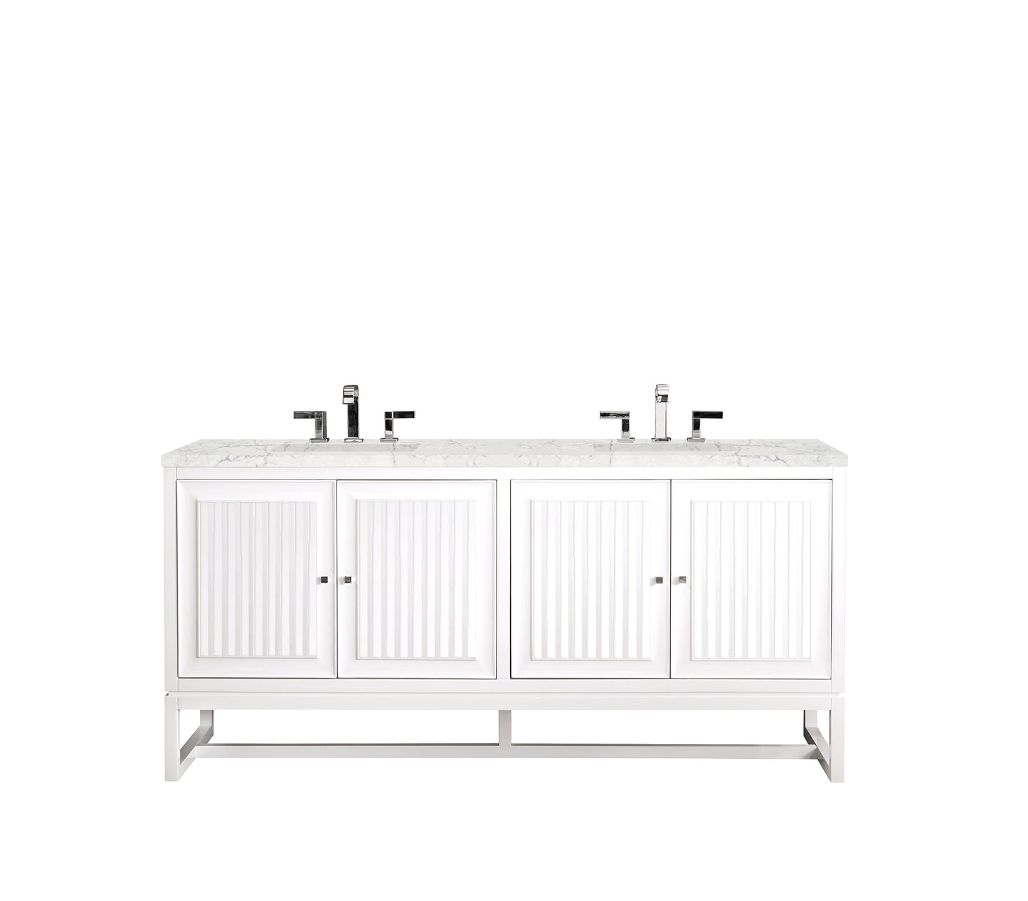 Athens 72" Double Vanity, Glossy White w/ 3 CM Eternal Jasmine Pearl Quartz Top