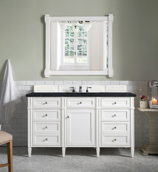 Brittany 60" Single Vanity, Bright White w/ 3 CM Charcoal Soapstone Quartz Top