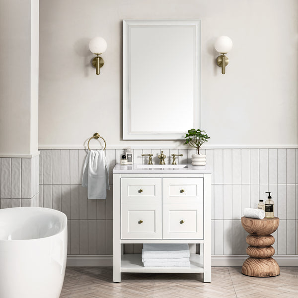 Breckenridge 30 Single Vanity, Bright White w/ 3 CM White Zeus Top