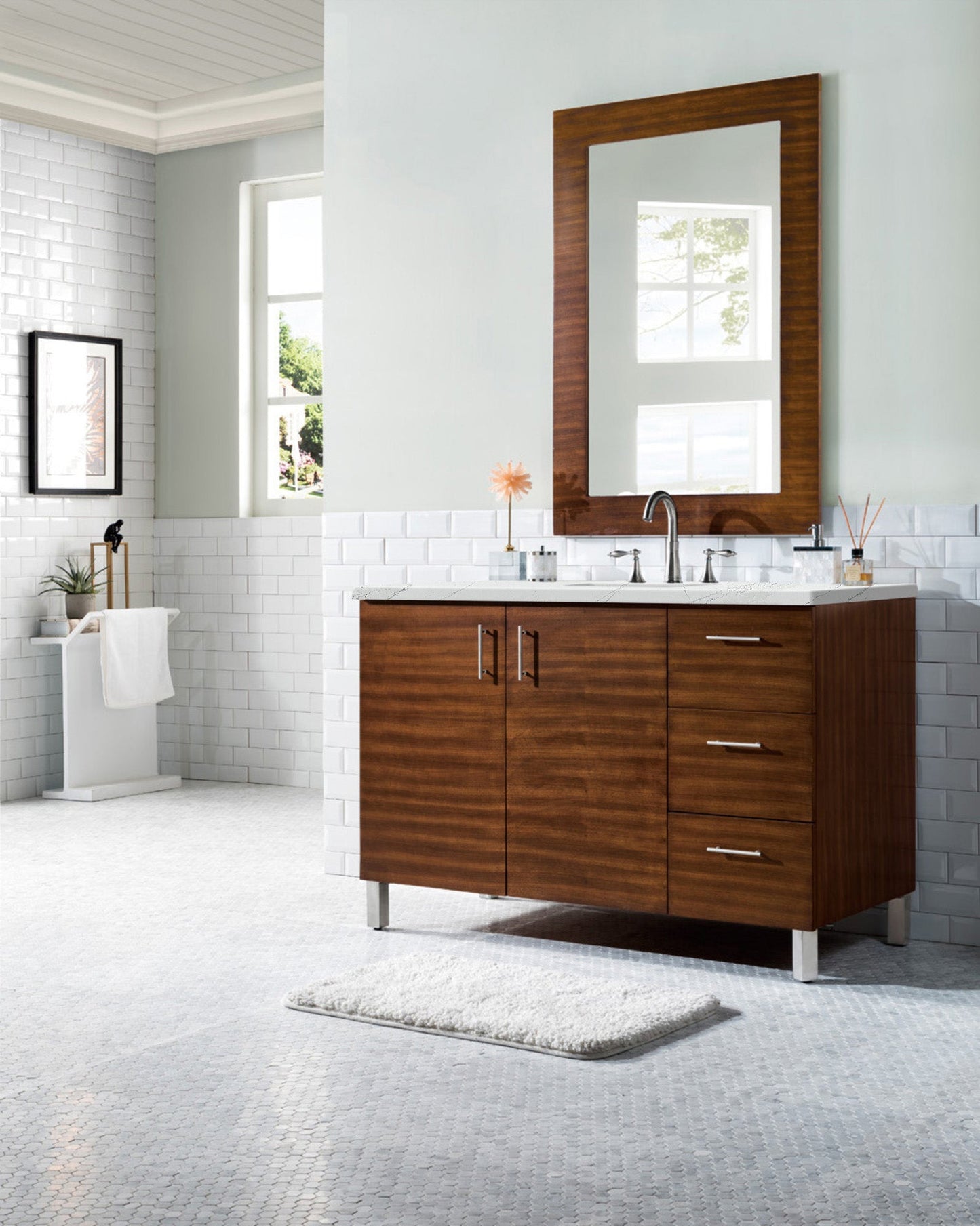 Metropolitan 48" Single Vanity, American Walnut w/ 3 CM Ethereal Noctis Quartz Top