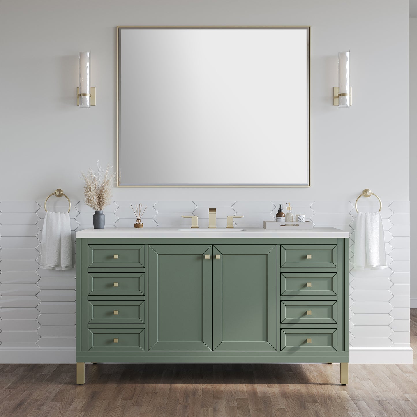 Chicago 60" Single Vanity, Smokey Celadon w/ 3 CM White Zeus Top