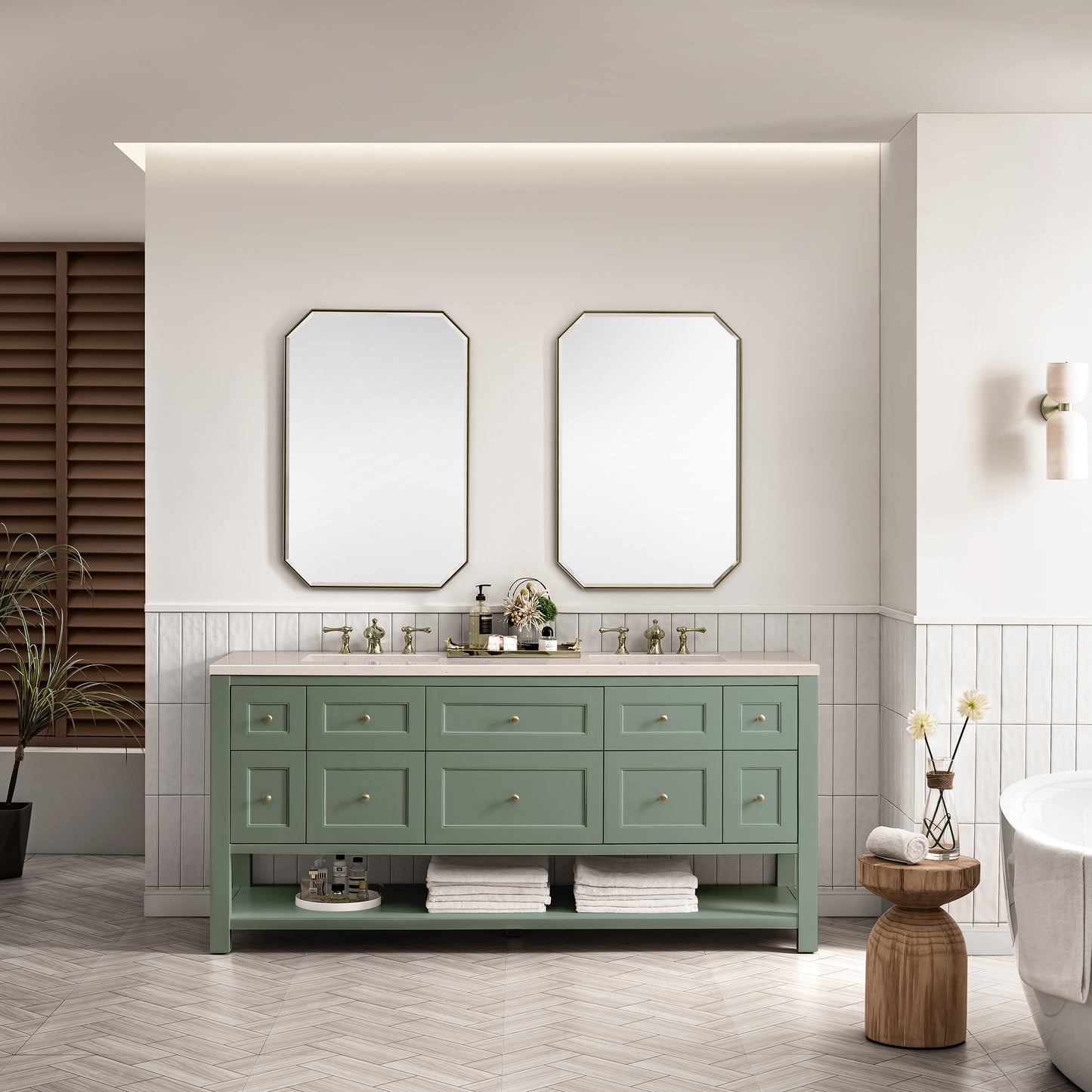 Breckenridge 72" Double Vanity, Smokey Celadon w/ 3 CM Eternal Marfil Top