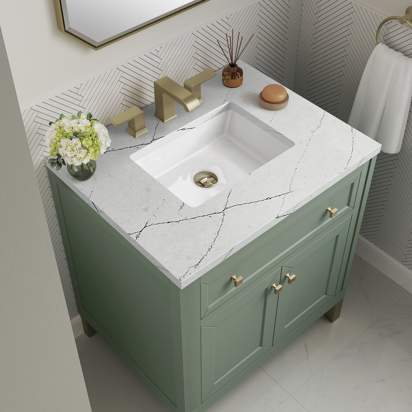 Chicago 30" Single Vanity, Smokey Celadon w/ 3 CM Ethereal Noctis Top