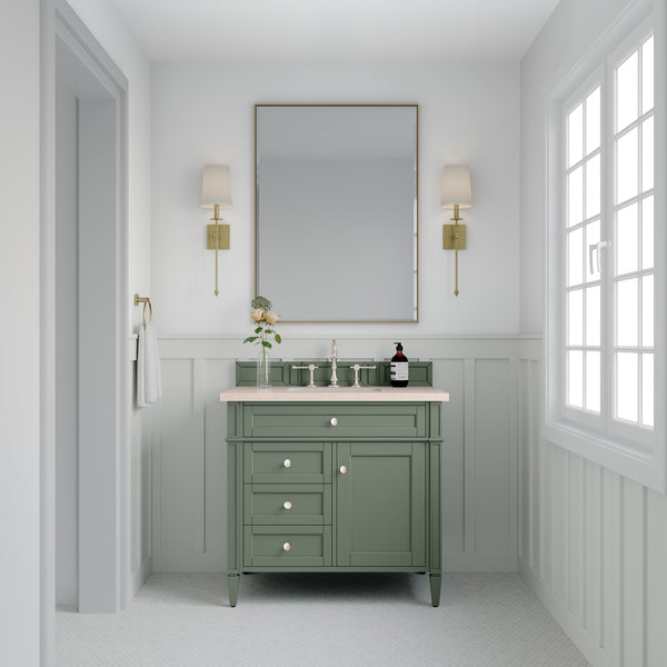 Brittany 36 Single Vanity, Smokey Celadon w/ 3 CM Eternal Marfil Top