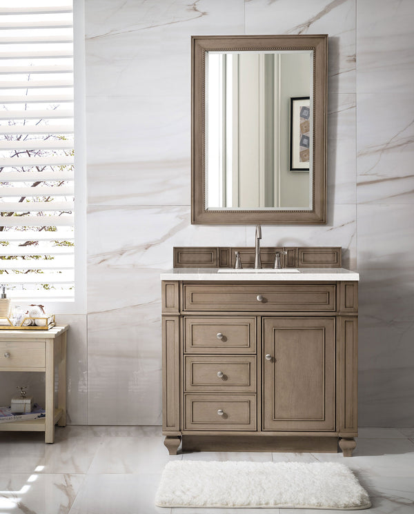 Bristol 36 Single Vanity, Whitewashed Walnut w/ 3 CM Eternal Serena Quartz Top