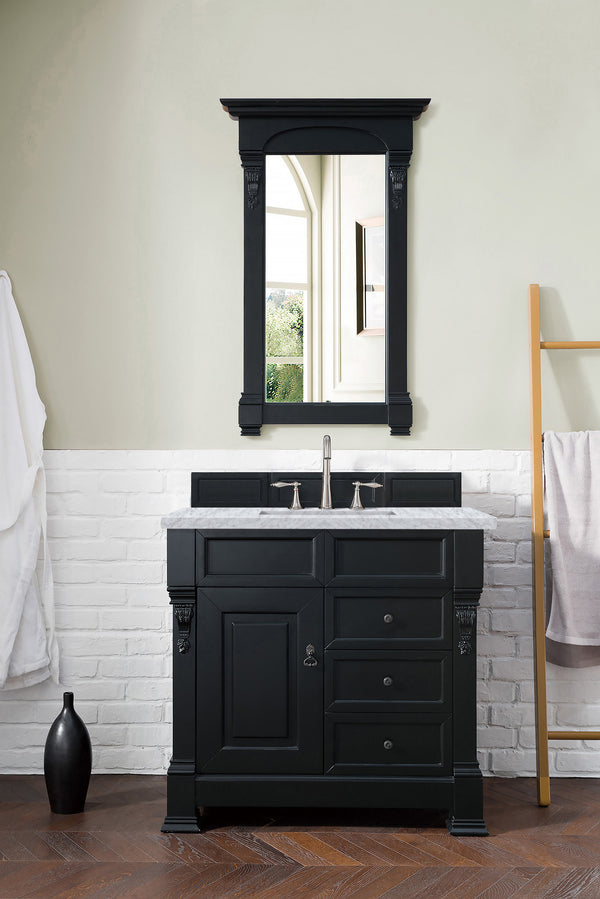 Brookfield 36 Single Vanity, Antique Black w/ 3 CM Carrara Marble Top