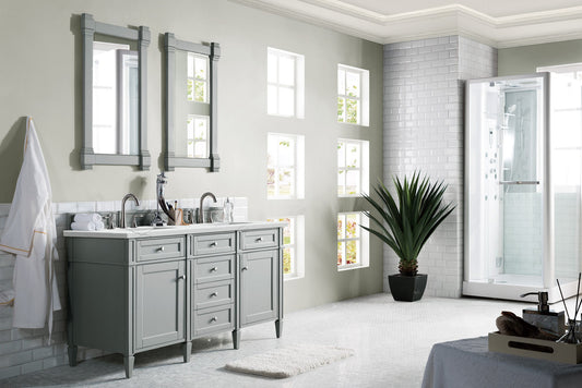 Brittany 60" Double Vanity, Urban Gray w/ 3 CM Ethereal Noctis Quartz Top