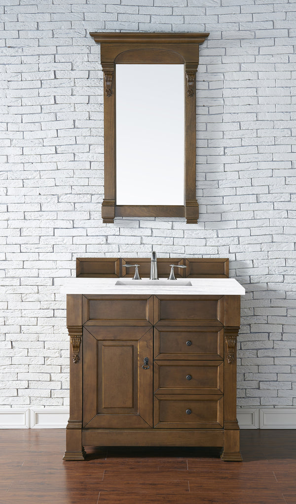 Brookfield 36 Single Vanity, Country Oak w/ 3 CM Arctic Fall Solid Surface Top