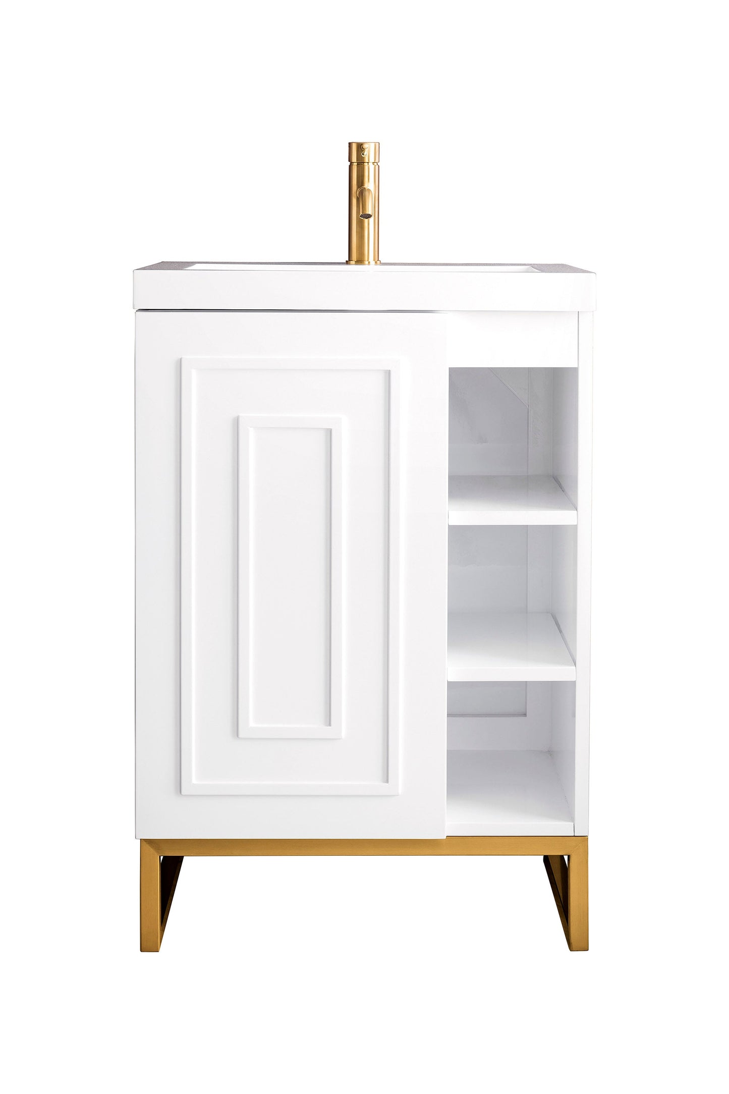 Alicante 24" Single Vanity, Glossy White, Radiant Gold w/ White Glossy Composite Stone Top