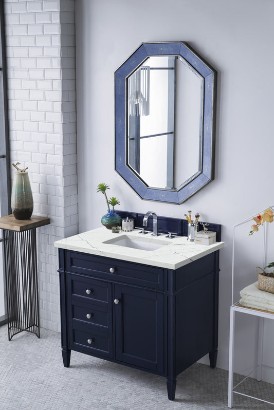 Brittany 36" Single Vanity, Victory Blue w/ 3 CM Ethereal Noctis Quartz Top