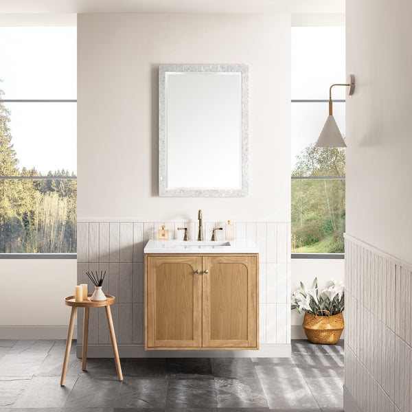 Laurent 30 Single Vanity, Light Natural Oak w/ 3 CM White Zeus Top