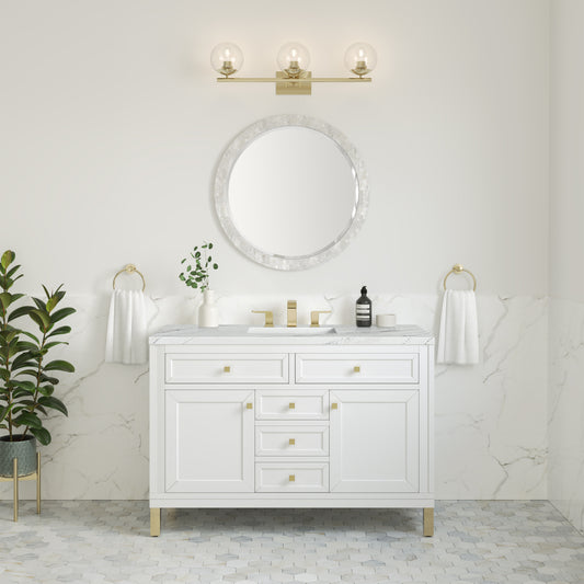 Chicago 48" Single Vanity, Glossy White w/ 3 CM Ethereal Noctis Top