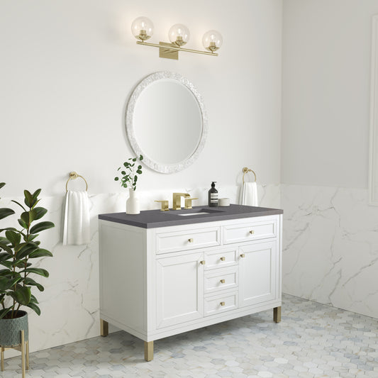 Chicago 48" Single Vanity, Glossy White w/ 3 CM Grey Expo Top