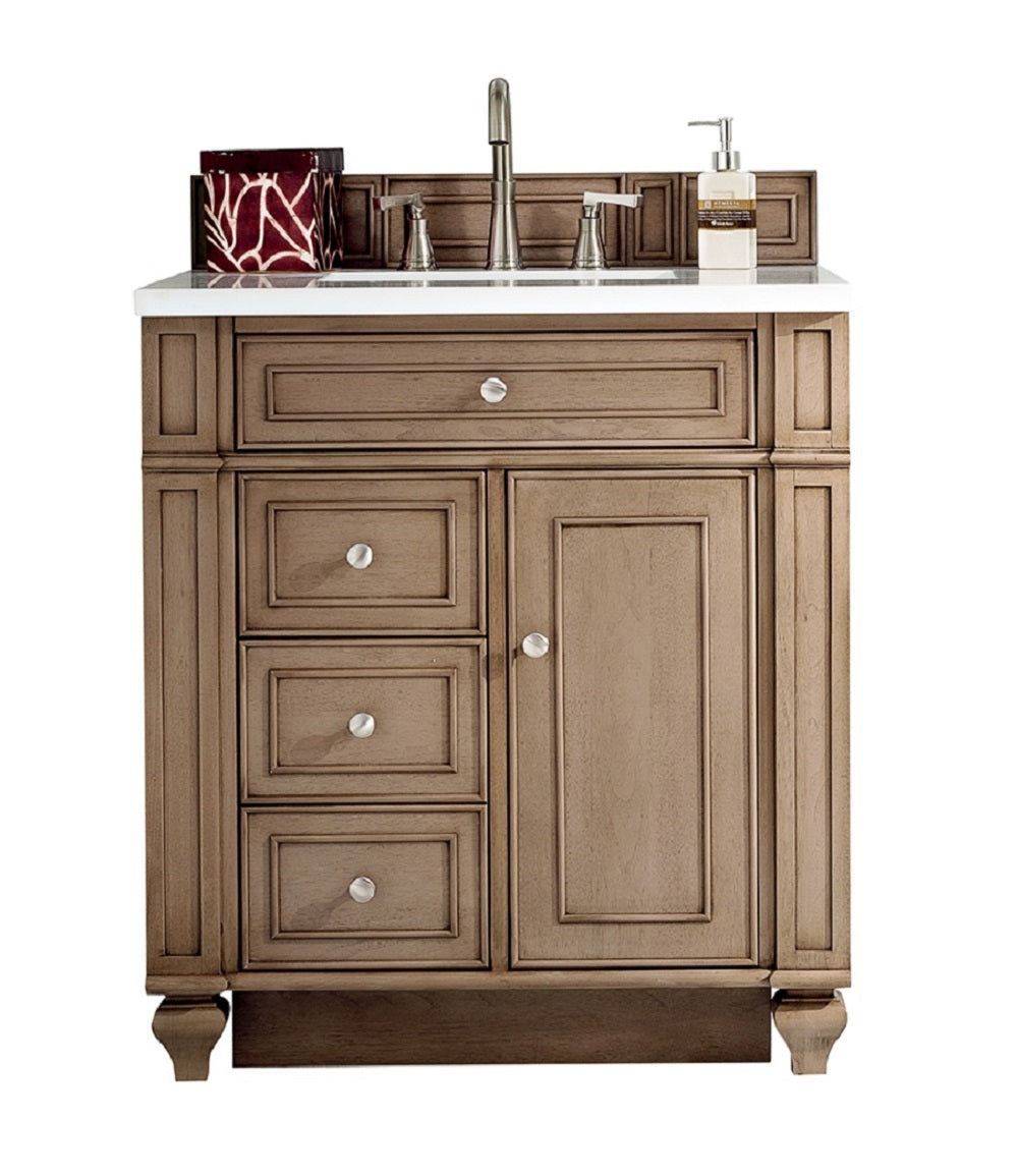 Bristol 30" Single Vanity, Whitewashed Walnut w/ 3 CM White Zeus Quartz Top