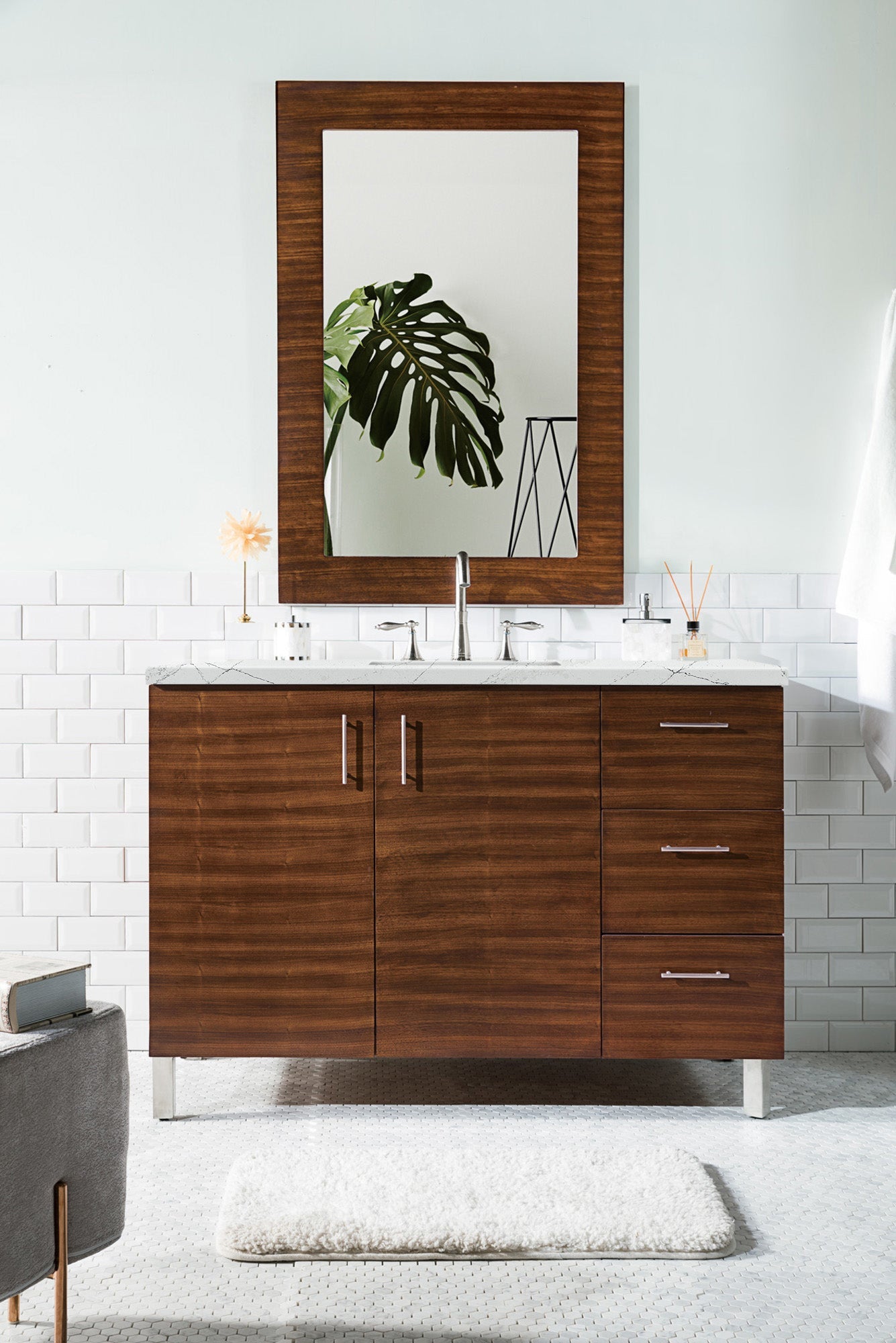 Metropolitan 48" Single Vanity, American Walnut w/ 3 CM Ethereal Noctis Quartz Top