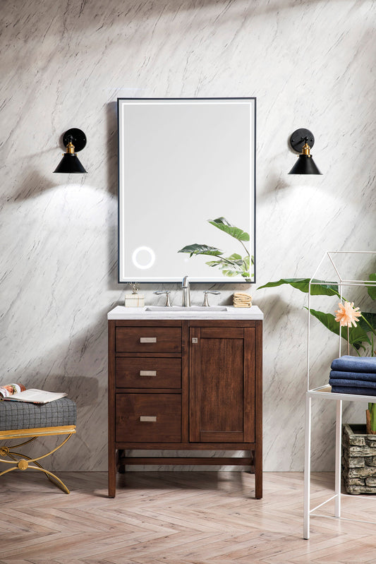 Addison 30" Single Vanity, Mid-Century Acacia w/ 3 CM Arctic Fall Solid Surface Top