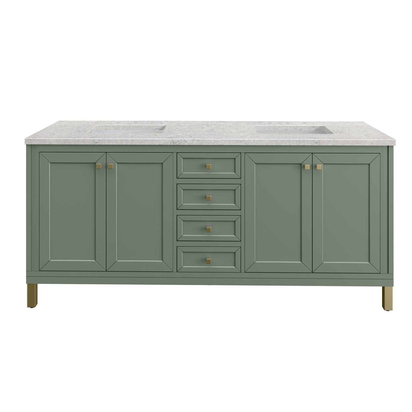 Chicago 72" Double Vanity, Smokey Celadon w/ 3 CM Eternal Jasmine Pearl Top