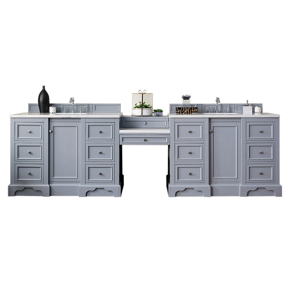 De Soto 118" Double Vanity Set, Silver Gray w/ 3 CM Carrara Marble Top