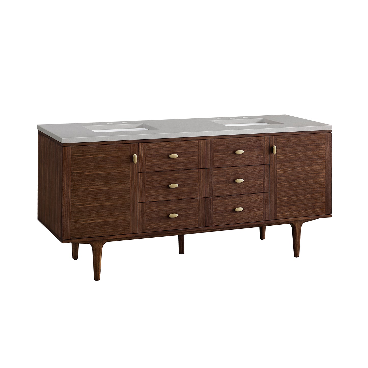 Amberly 72" Double Vanity, Mid-Century Walnut w/ 3 CM Eternal Serena Top