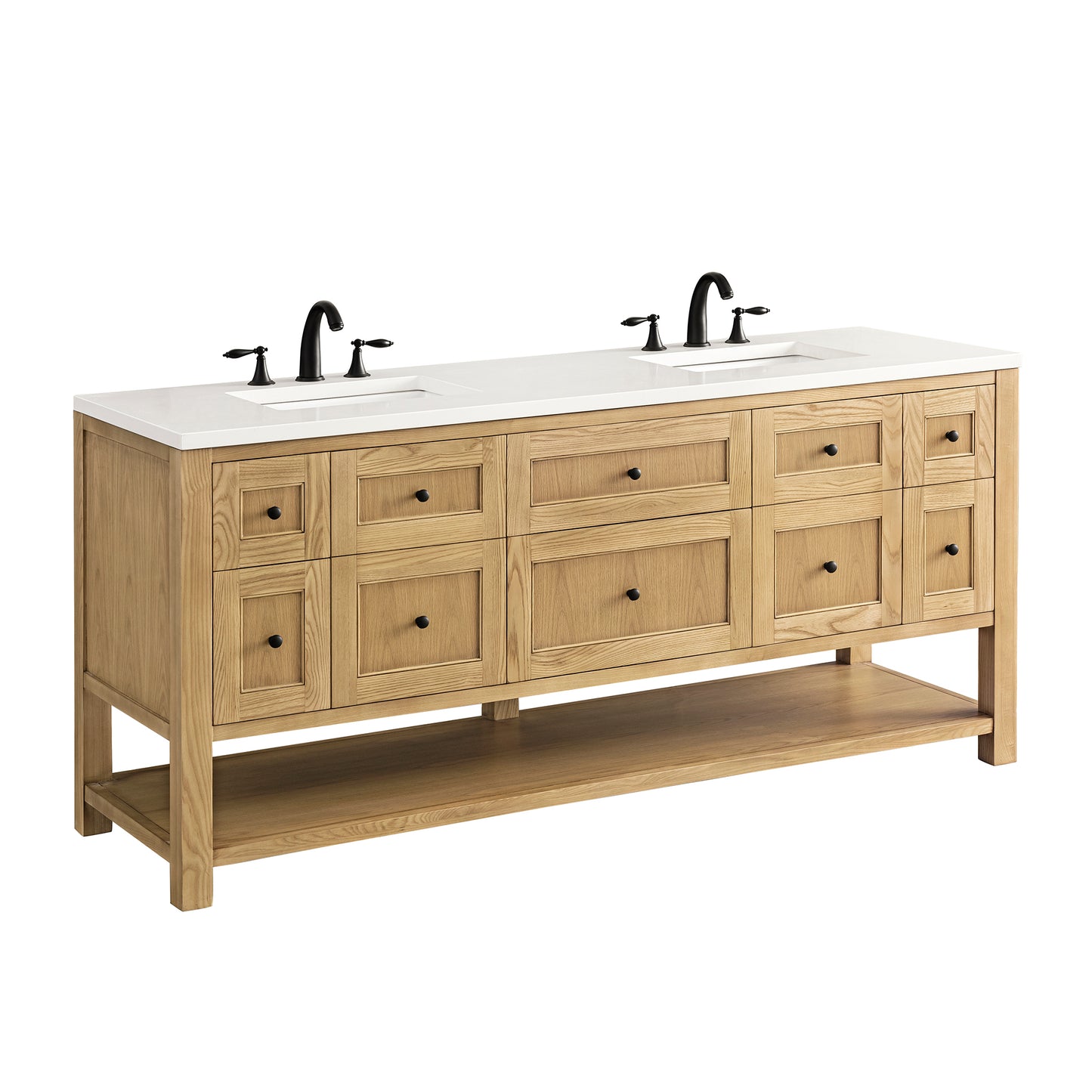 Breckenridge 72" Double Vanity, Light Natural Oak w/ 3 CM White Zeus Top