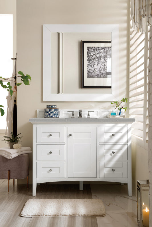 Palisades 48" Single Vanity, Bright White w/ 3 CM Eternal Serena Quartz Top