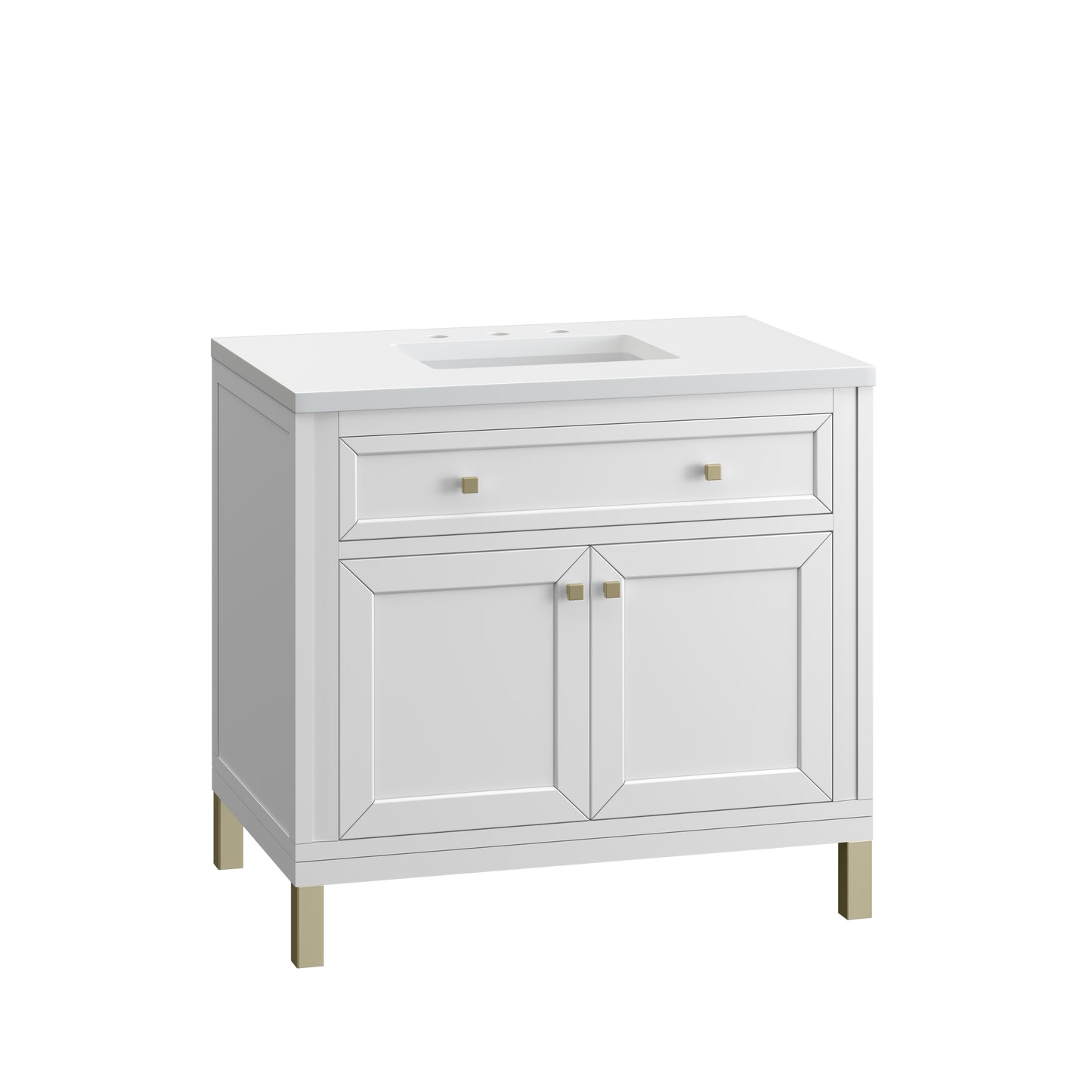 Chicago 36" Single Vanity, Glossy White w/ 3 CM White Zeus Top