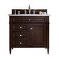 Brittany 36" Single Vanity, Burnished Mahogany w/ 3 CM Arctic Fall Solid Surface Top