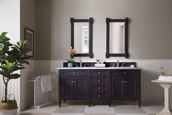 Brittany 72 Double Vanity, Victory Blue w/ 3 CM Carrara Marble Top
