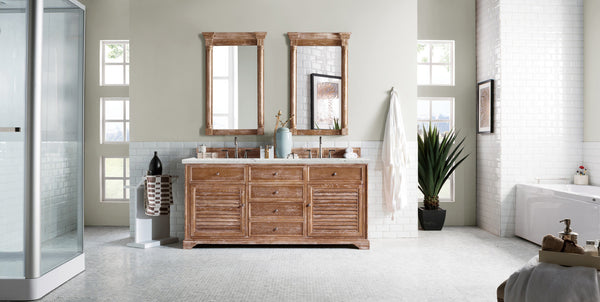 Savannah 72 Double Vanity, Driftwood w/ 3 CM Eternal Jasmine Pearl Quartz Top