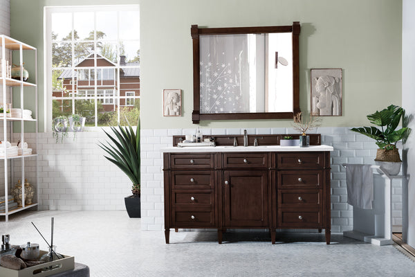 Brittany 60 Single Vanity, Burnished Mahogany w/ 3 CM Arctic Fall Solid Surface Top