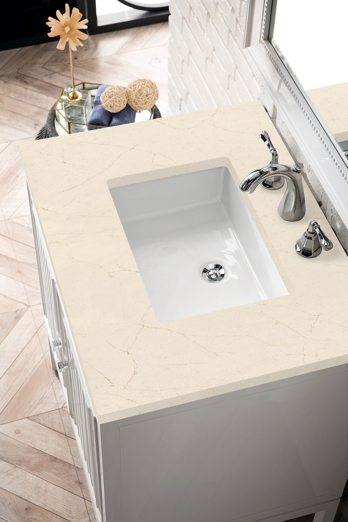 Athens 30" Single Vanity, Glossy White w/ 3 CM Eternal Marfil Top