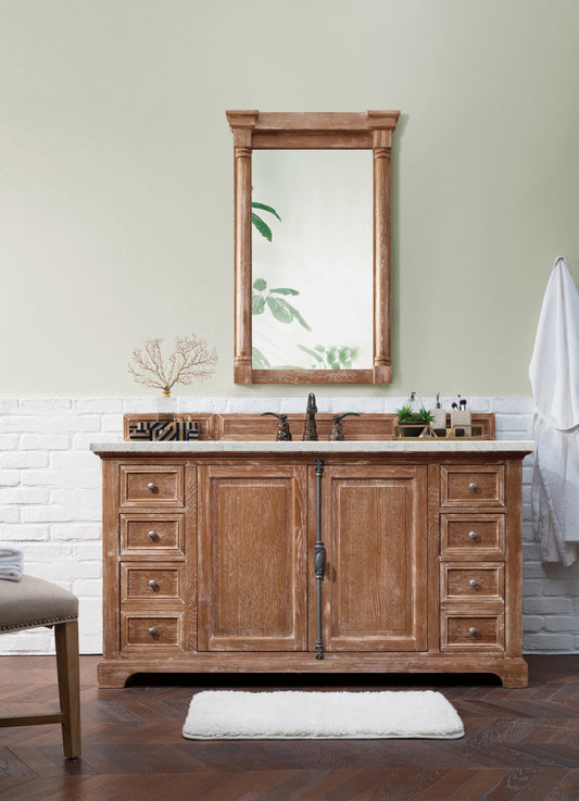 Providence 60" Single Vanity, Driftwood w/ 3 CM Eternal Jasmine Pearl Quartz Top